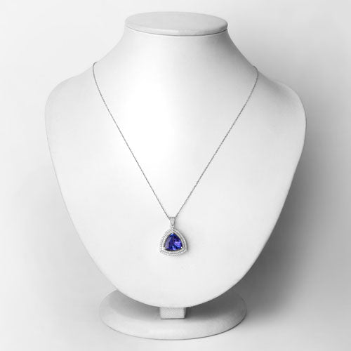 Bids.com 3.93 Carat Genuine Tanzanite and White Diamond 14K White Gold Pendant Pendants