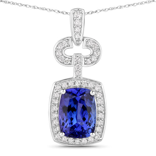 Bids.com 2.62 Carat Genuine Tanzanite and White Diamond 14K White Gold Pendant Pendants