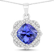 Bids.com 3.14 Carat Genuine Tanzanite and White Diamond 14K White Gold Pendant Pendants