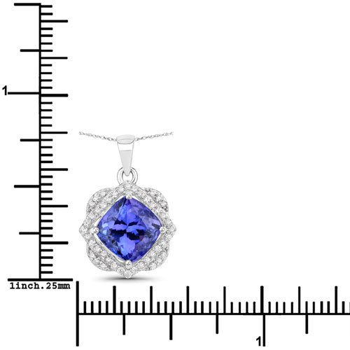 Bids.com 3.14 Carat Genuine Tanzanite and White Diamond 14K White Gold Pendant Pendants