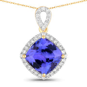 Bids.com 2.54 Carat Genuine Tanzanite and White Diamond 14K Yellow Gold Pendant Pendants