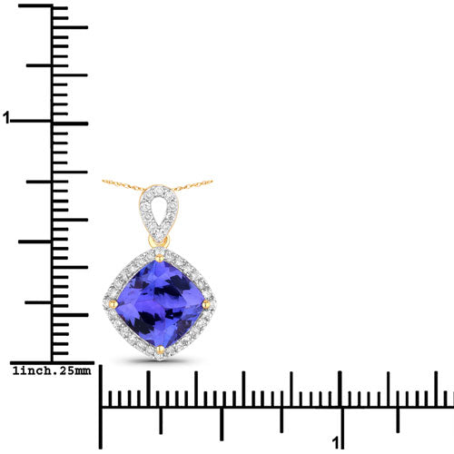 Bids.com 2.54 Carat Genuine Tanzanite and White Diamond 14K Yellow Gold Pendant Pendants
