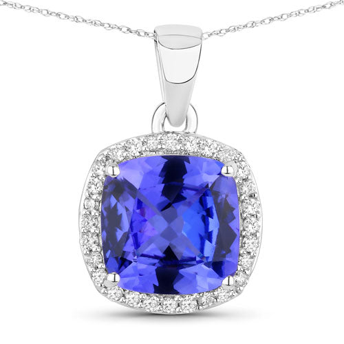 Bids.com 2.65 Carat Genuine Tanzanite and White Diamond 14K White Gold Pendant Pendants