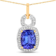 Bids.com 2.23 Carat Genuine Tanzanite and White Diamond 14K Yellow Gold Pendant Pendants