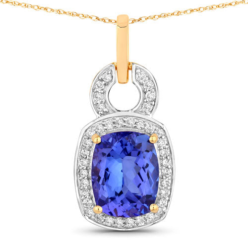 Bids.com 2.23 Carat Genuine Tanzanite and White Diamond 14K Yellow Gold Pendant Pendants