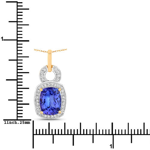 Bids.com 2.23 Carat Genuine Tanzanite and White Diamond 14K Yellow Gold Pendant Pendants