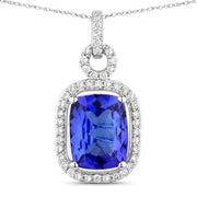 Bids.com 2.25 Carat Genuine Tanzanite and White Diamond 14K White Gold Pendant Pendants