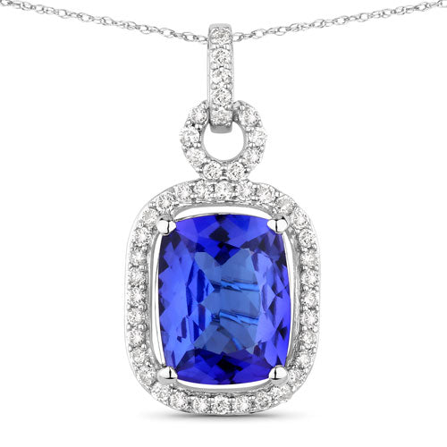 Bids.com 2.25 Carat Genuine Tanzanite and White Diamond 14K White Gold Pendant Pendants