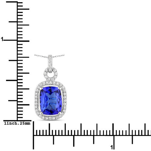 Bids.com 2.25 Carat Genuine Tanzanite and White Diamond 14K White Gold Pendant Pendants