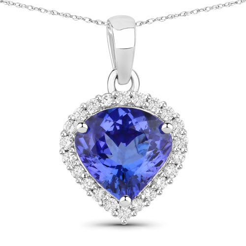 Bids.com 2.53 Carat Genuine Tanzanite and White Diamond 14K White Gold Pendant Pendants