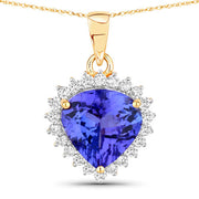 Bids.com 2.66 Carat Genuine Tanzanite and White Diamond 14K Yellow Gold Pendant Pendants