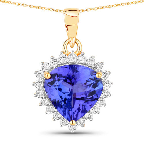 Bids.com 2.66 Carat Genuine Tanzanite and White Diamond 14K Yellow Gold Pendant Pendants