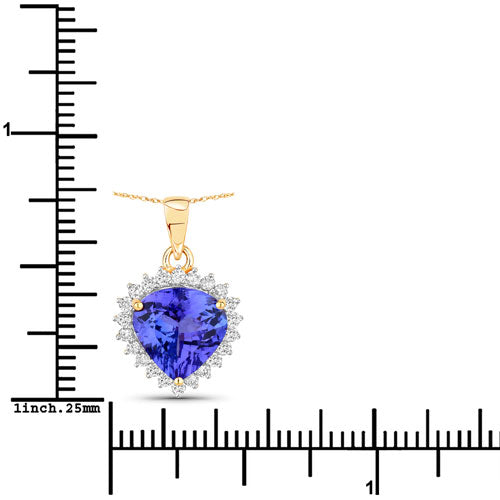 Bids.com 2.66 Carat Genuine Tanzanite and White Diamond 14K Yellow Gold Pendant Pendants