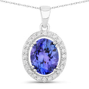 Bids.com 3.21 Carat Genuine Tanzanite and White Diamond 14K White Gold Pendant Pendants