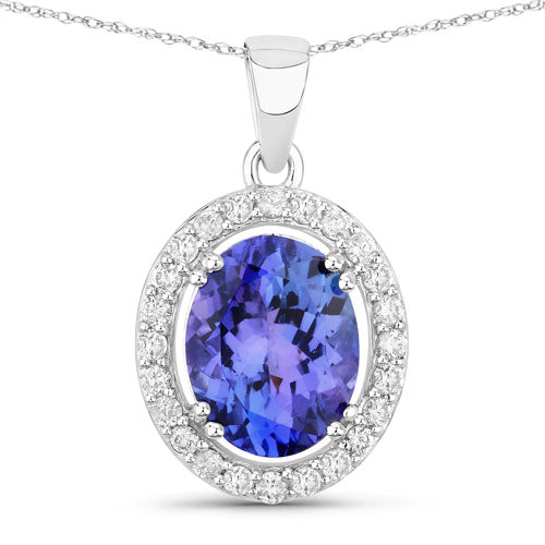 Bids.com 3.21 Carat Genuine Tanzanite and White Diamond 14K White Gold Pendant Pendants