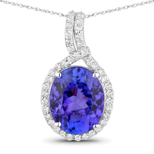 Bids.com 3.21 Carat Genuine Tanzanite and White Diamond 14K White Gold Pendant Pendants