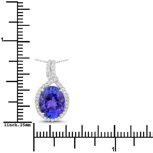 Bids.com 3.21 Carat Genuine Tanzanite and White Diamond 14K White Gold Pendant Pendants