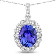 Bids.com 2.93 Carat Genuine Tanzanite and White Diamond 14K White Gold Pendant Pendants