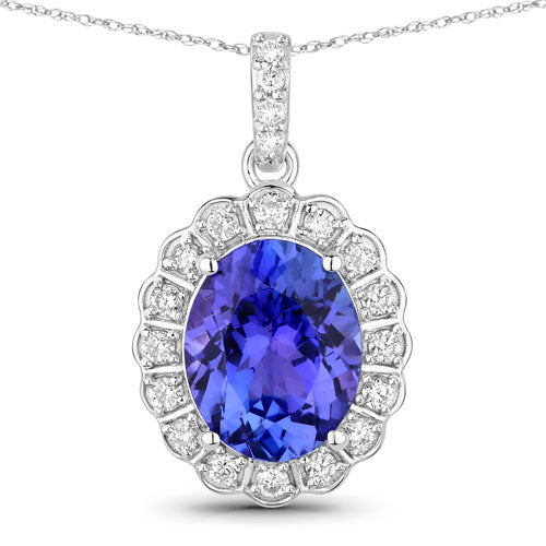 Bids.com 2.93 Carat Genuine Tanzanite and White Diamond 14K White Gold Pendant Pendants