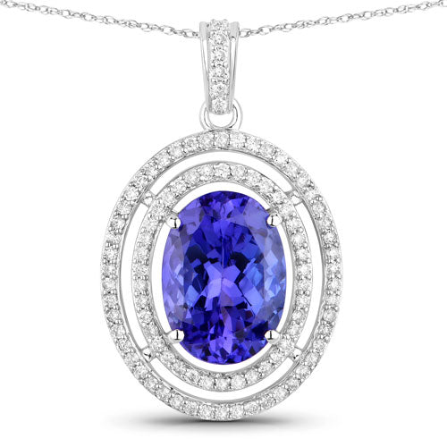 Bids.com 4.90 Carat Genuine Tanzanite and White Diamond 14K White Gold Pendant Pendants