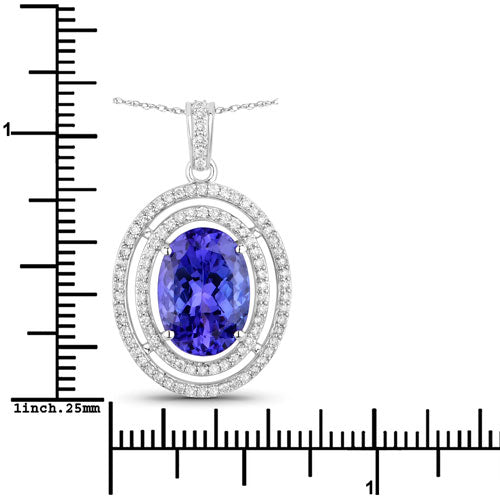 Bids.com 4.90 Carat Genuine Tanzanite and White Diamond 14K White Gold Pendant Pendants