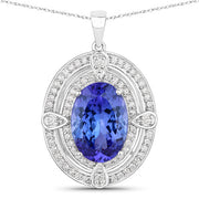 Bids.com 5.91 Carat Genuine Tanzanite and White Diamond 14K White Gold Pendant Pendants
