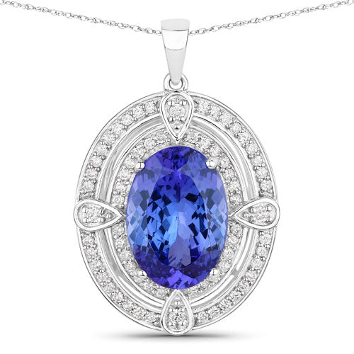 Bids.com 5.91 Carat Genuine Tanzanite and White Diamond 14K White Gold Pendant Pendants