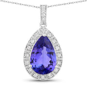 Bids.com 3.13 Carat Genuine Tanzanite and White Diamond 14K White Gold Pendant Pendants