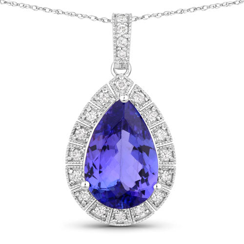 Bids.com 3.13 Carat Genuine Tanzanite and White Diamond 14K White Gold Pendant Pendants