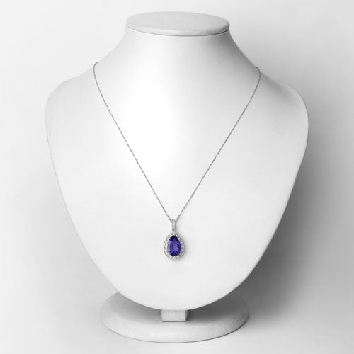 Bids.com 3.13 Carat Genuine Tanzanite and White Diamond 14K White Gold Pendant Pendants