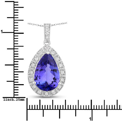 Bids.com 3.13 Carat Genuine Tanzanite and White Diamond 14K White Gold Pendant Pendants