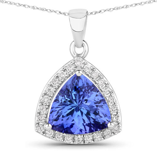 Bids.com 3.11 Carat Genuine Tanzanite and White Diamond 14K White Gold Pendant Pendants