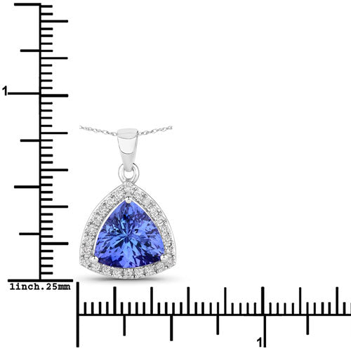 Bids.com 3.11 Carat Genuine Tanzanite and White Diamond 14K White Gold Pendant Pendants