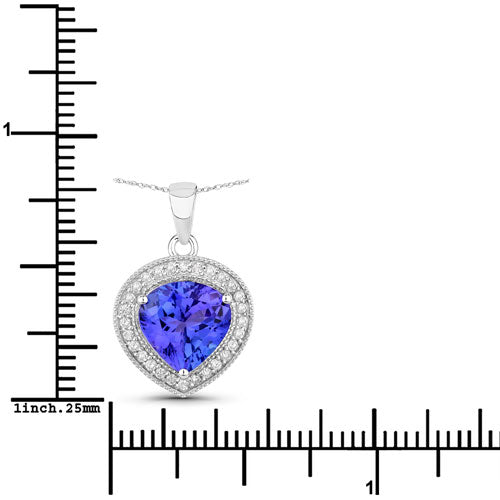 Bids.com 2.58 Carat Genuine Tanzanite and White Diamond 14K White Gold Pendant Pendants