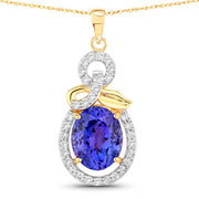 Bids.com 3.91 Carat Genuine Tanzanite and White Diamond 14K Yellow Gold Pendant Pendants