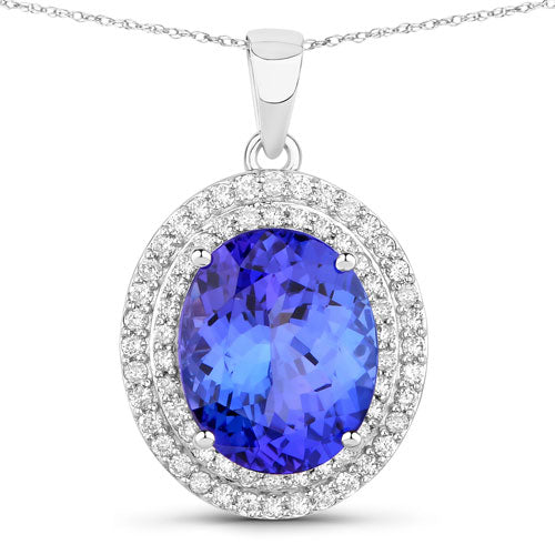Bids.com 3.90 Carat Genuine Tanzanite and White Diamond 14K White Gold Pendant Pendants
