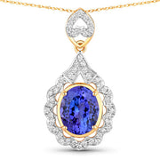 Bids.com 4.40 Carat Genuine Tanzanite and White Diamond 14K Yellow Gold Pendant Pendants