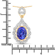 Bids.com 4.40 Carat Genuine Tanzanite and White Diamond 14K Yellow Gold Pendant Pendants