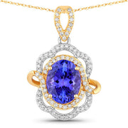 Bids.com 4.61 Carat Genuine Tanzanite and White Diamond 14K White Gold(Two-Tone) Pendant Pendants