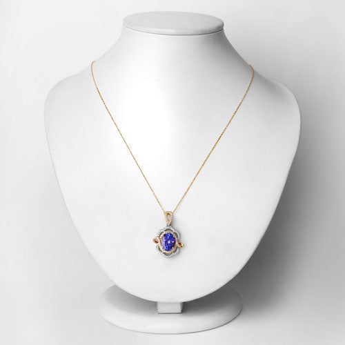 Bids.com 4.61 Carat Genuine Tanzanite and White Diamond 14K White Gold(Two-Tone) Pendant Pendants
