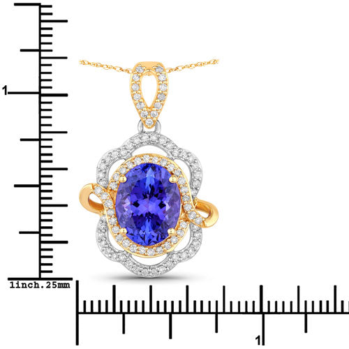 Bids.com 4.61 Carat Genuine Tanzanite and White Diamond 14K White Gold(Two-Tone) Pendant Pendants