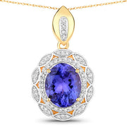Bids.com 4.13 Carat Genuine Tanzanite and White Diamond 14K Yellow Gold Pendant Pendants