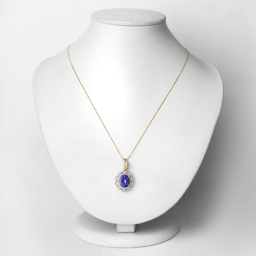 Bids.com 4.13 Carat Genuine Tanzanite and White Diamond 14K Yellow Gold Pendant Pendants
