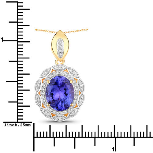 Bids.com 4.13 Carat Genuine Tanzanite and White Diamond 14K Yellow Gold Pendant Pendants