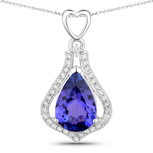 Bids.com 3.30 Carat Genuine Tanzanite and White Diamond 14K White Gold Pendant Pendants