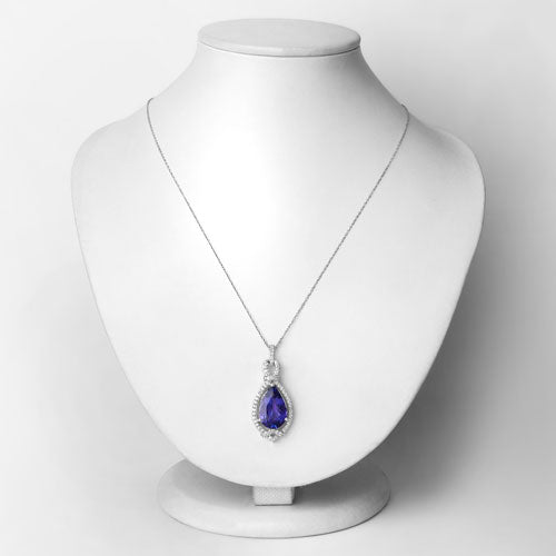 Bids.com 7.11 Carat Genuine Tanzanite and White Diamond 14K White Gold Pendant Pendants