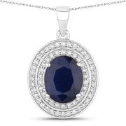 Bids.com 4.82 Carat Genuine Blue Sapphire and White Diamond 14K White Gold Pendant Pendants