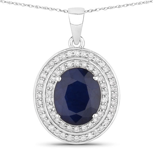 Bids.com 4.82 Carat Genuine Blue Sapphire and White Diamond 14K White Gold Pendant Pendants