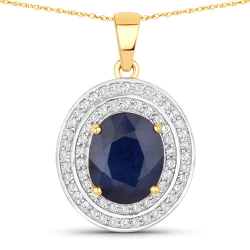 Bids.com 4.82 Carat Genuine Blue Sapphire and White Diamond 14K Yellow Gold Pendant Pendants