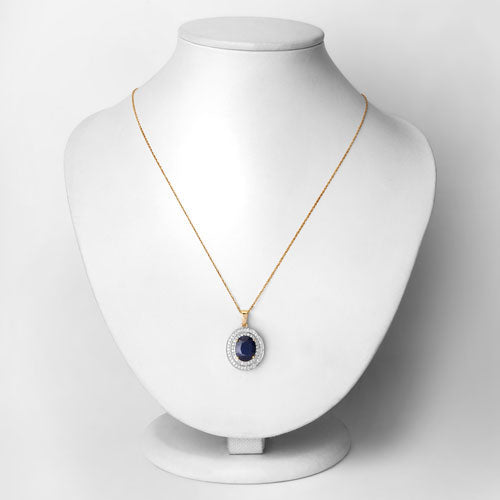 Bids.com 4.82 Carat Genuine Blue Sapphire and White Diamond 14K Yellow Gold Pendant Pendants